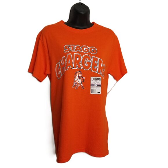 Jerzees Stagg High School Chargers Tee Size Small Orange NWT Mascot Spirit Wear - Picture 1 of 10